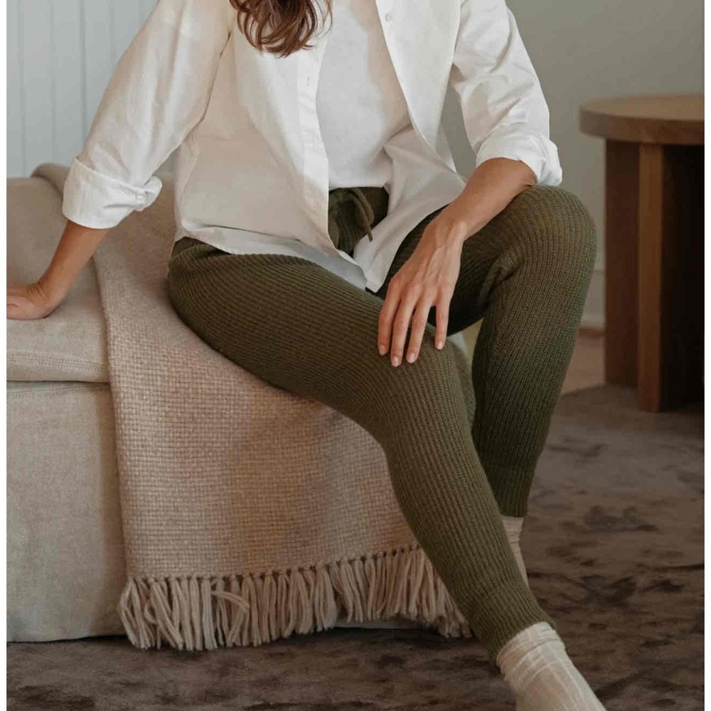 Copy of Jenni Kane Olive Green Alpaca Fisherman Sweatpants Lounge Leggings XS